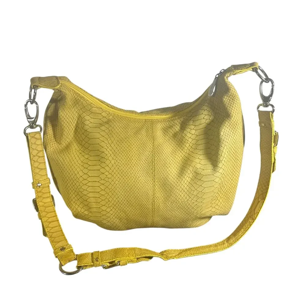 Berge Yellow Embossed Leather Shoulder Bag Snakeskin Hobo